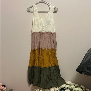 Elegant Tiered MIDI Dress in Cream, Pink, Yellow, and Green